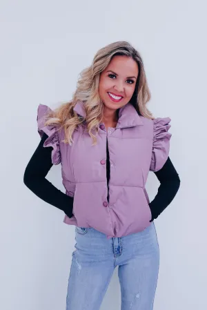 Rory Ruffle Sleeve Puffer Vest - Lavender