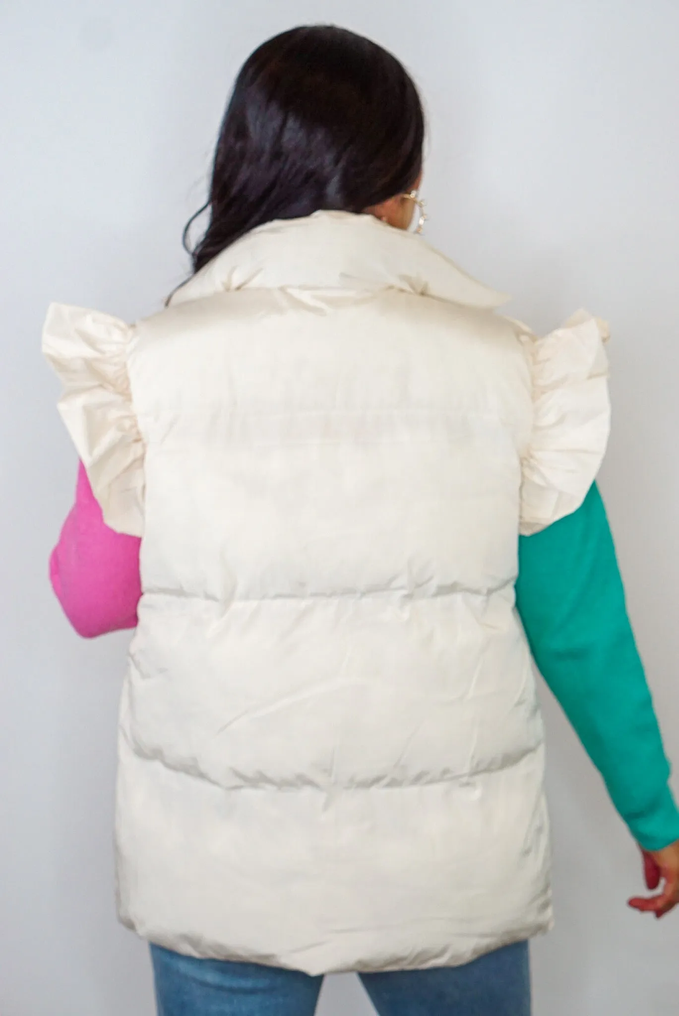 Ruffled Cutie Cream Puffer Vest