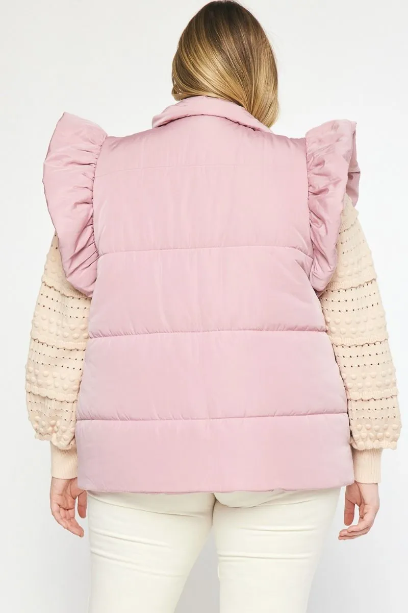 Ruffled Puffer Blush Quilted Vest