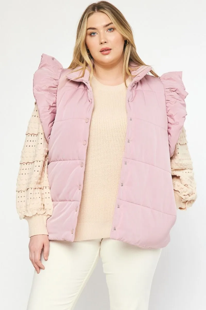 Ruffled Puffer Blush Quilted Vest