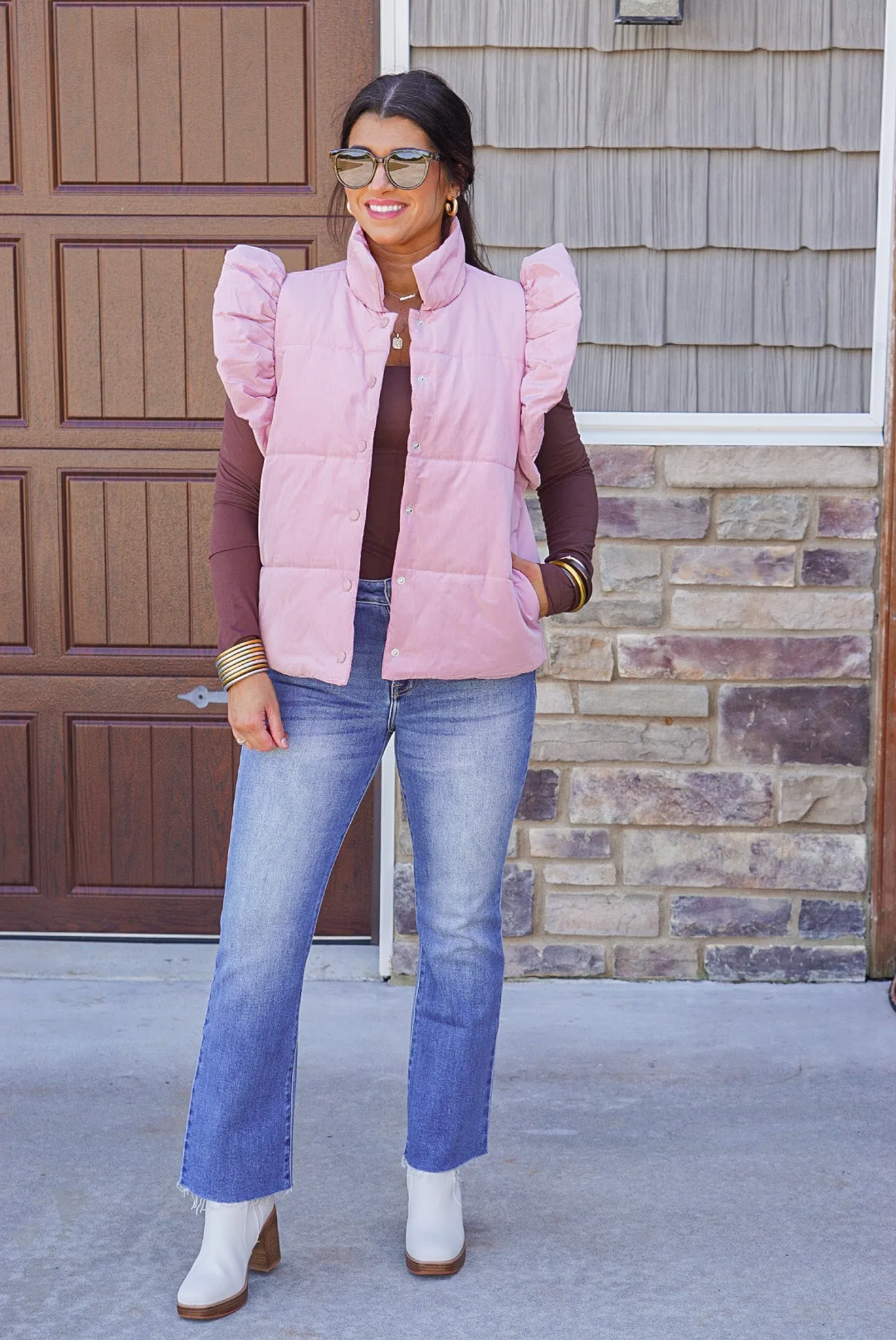 Ruffled Puffer Blush Quilted Vest