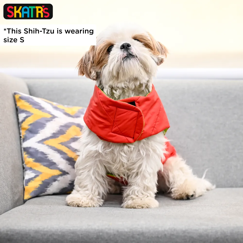 Skatrs Coral Red Puffer Reversible Jacket for Dogs and Cats | With Adjustable Baby Velcro