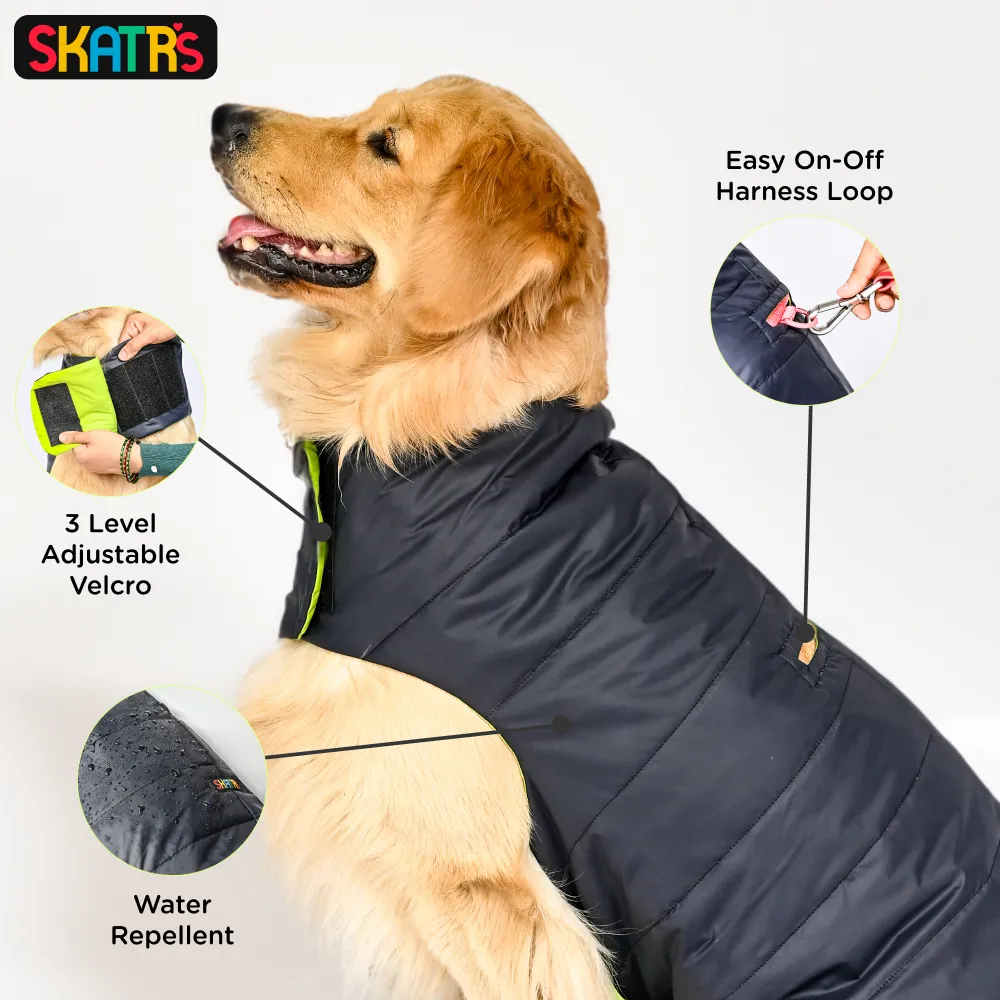 Skatrs Midnight Blue Puffer Reversible Jacket for Dogs and Cats | With Adjustable Baby Velcro