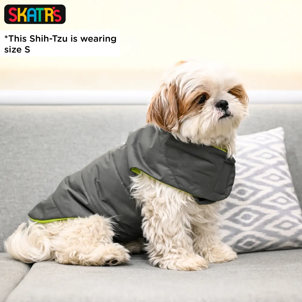 Skatrs Smokey Grey Puffer Reversible Jacket for Dogs and Cats | With Adjustable Baby Velcro