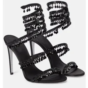 Snake Wrapped Rhinestone Tassel Open Toe High-heeled Sandals