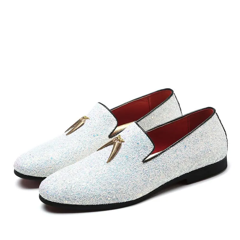 Sparkly Blue Casual Glittered Rhinestone Loafers with Tassels