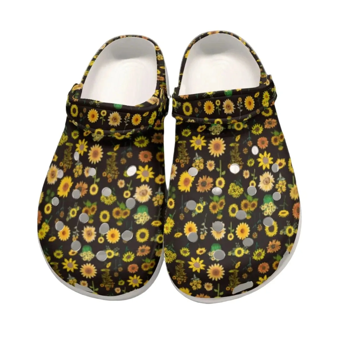 Sunflowers Graphic Black Rubber Shoes up to size 12