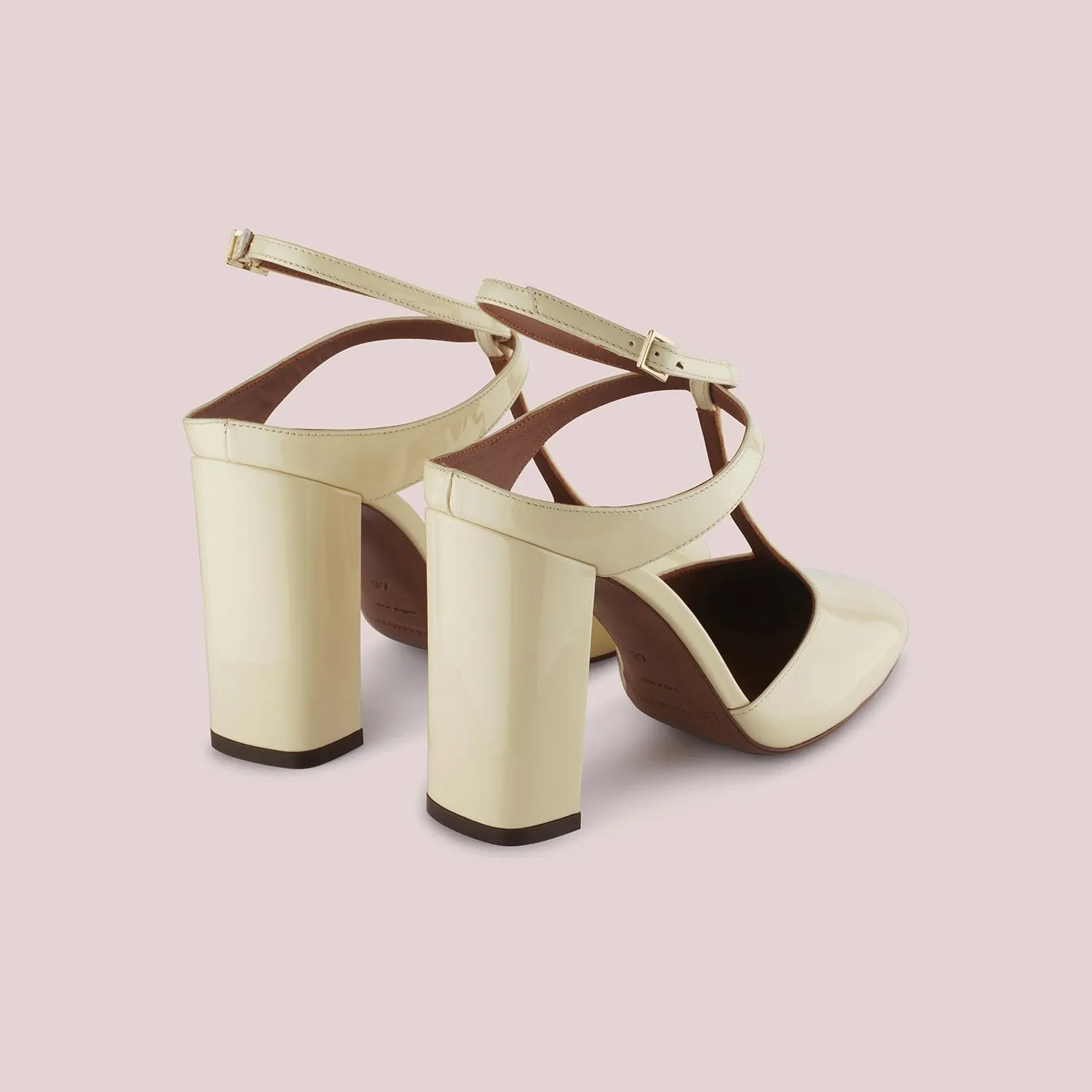 T-Bar Court Shoes In Milk White Patent Leather