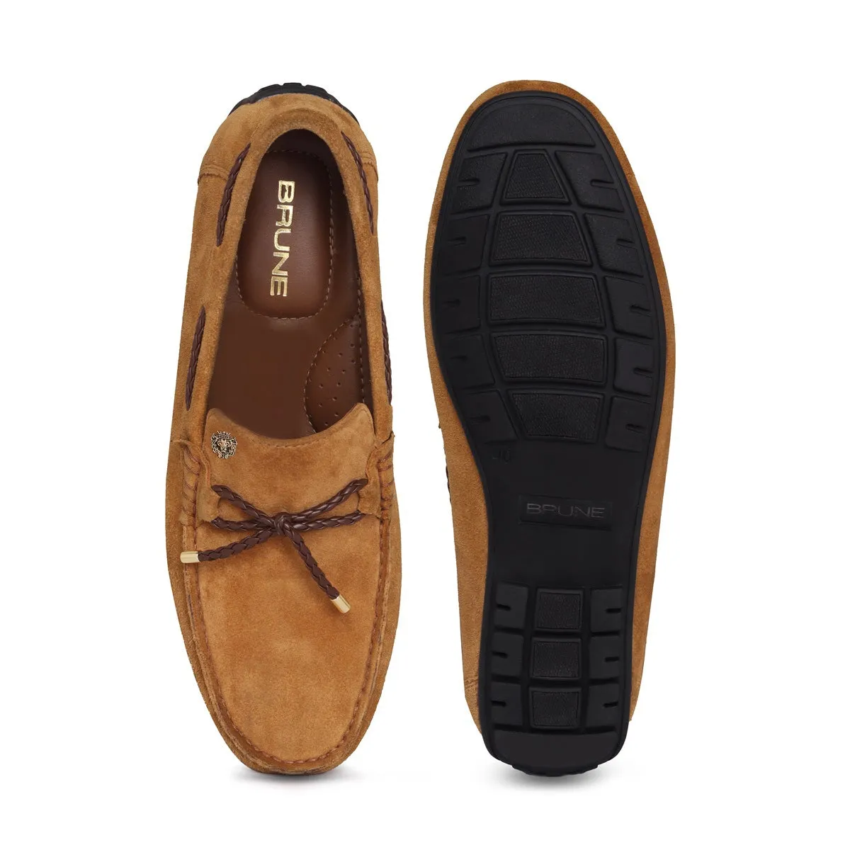 Tassel Bow Loafers in Tan Suede Leather