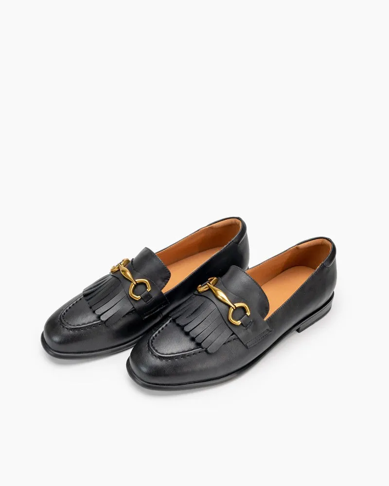 Tassel Chain Genuine Leather Slip on Loafers