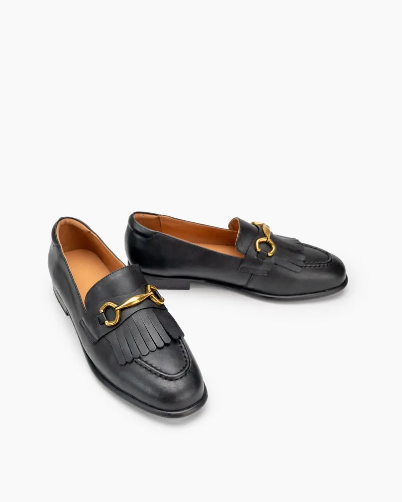 Tassel Chain Genuine Leather Slip on Loafers