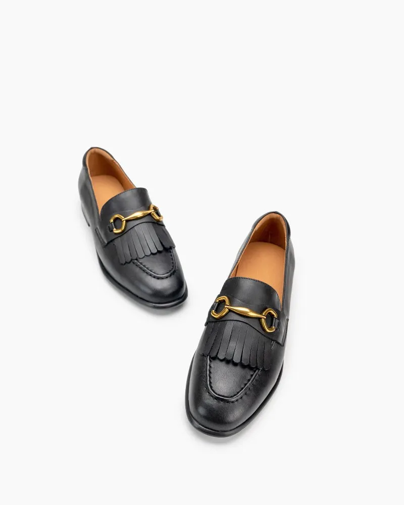 Tassel Chain Genuine Leather Slip on Loafers