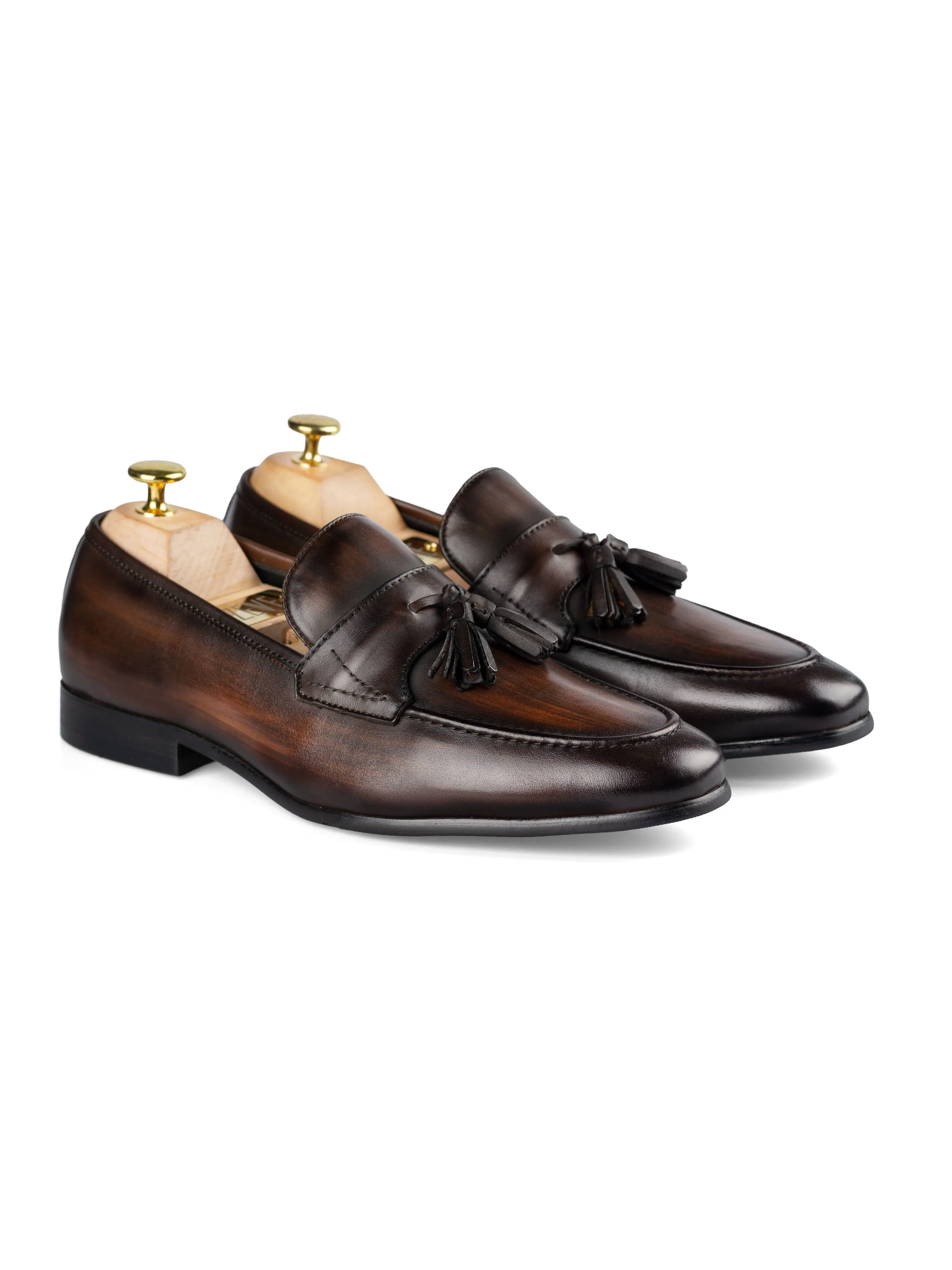 Tassel Loafer Wing Strap - Dark Brown (Hand Painted Patina)