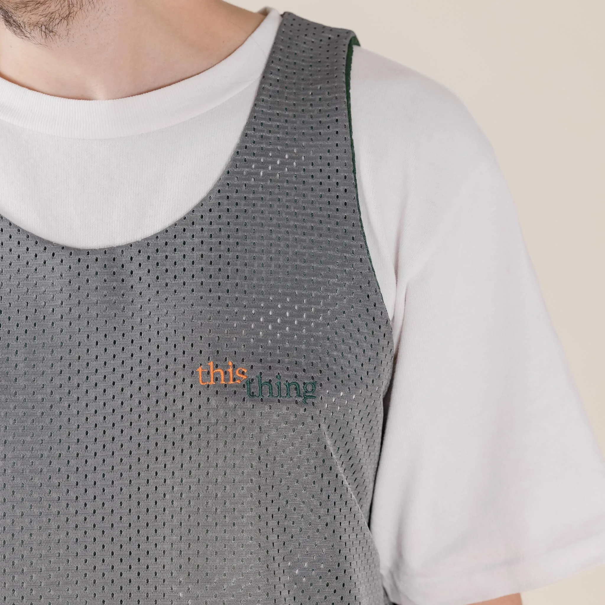 This Thing - Made in USA Reversible Mesh Vest - Athletic Grey / Forest Green