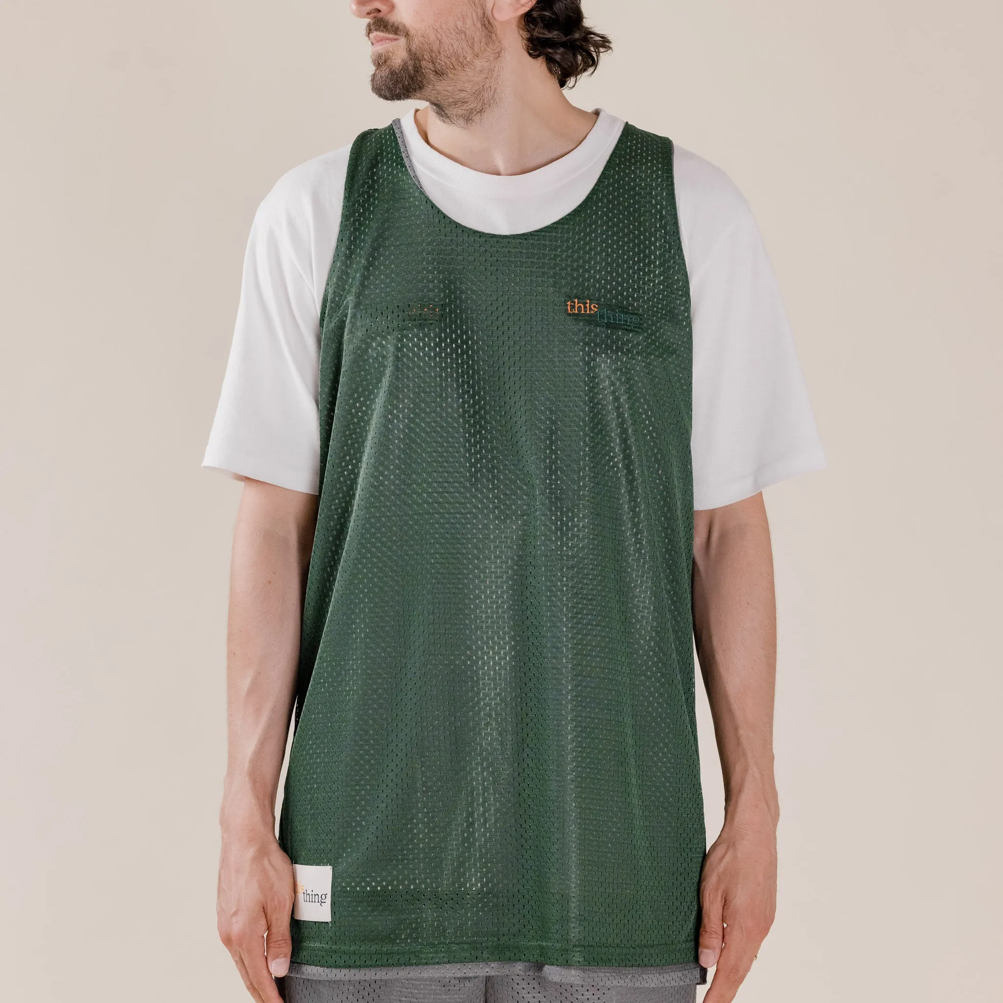 This Thing - Made in USA Reversible Mesh Vest - Athletic Grey / Forest Green