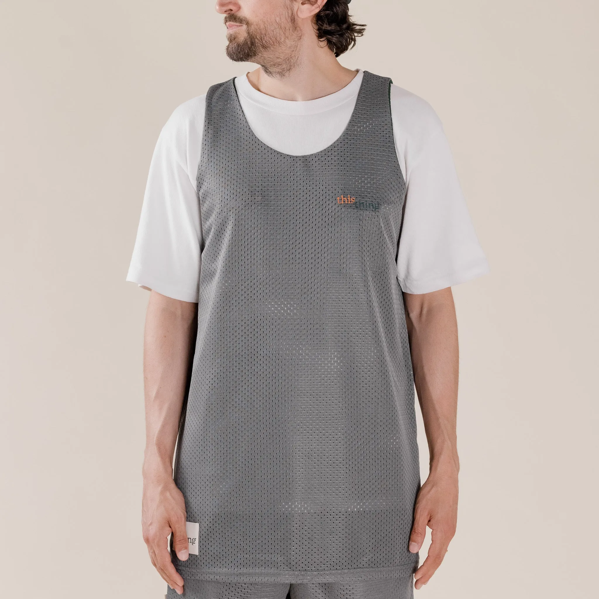 This Thing - Made in USA Reversible Mesh Vest - Athletic Grey / Forest Green