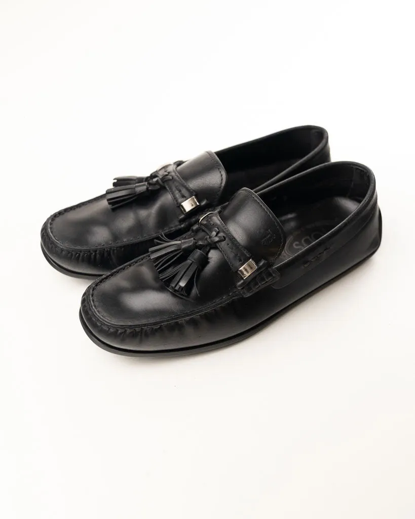 Tod's Black Leather Tassel Loafers