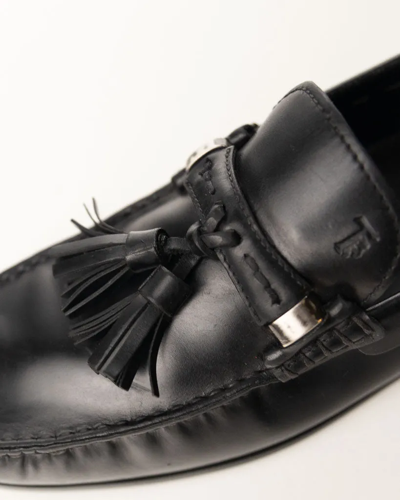 Tod's Black Leather Tassel Loafers