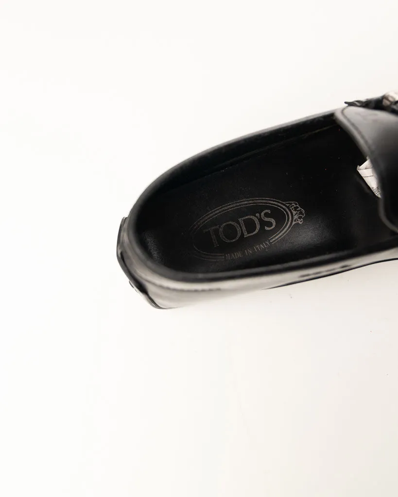 Tod's Black Leather Tassel Loafers