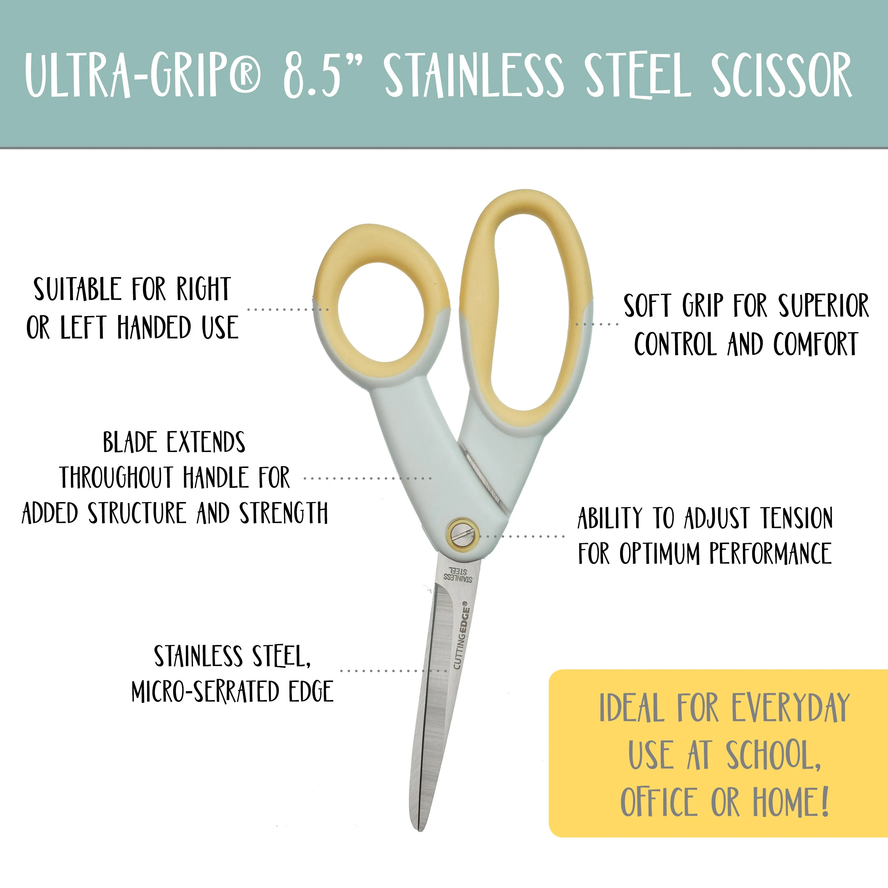 Ultra-Grip® 8.5in Stainless Steel Scissor 3-Pack- Assorted (12-Pack)