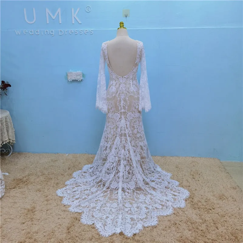 Vintage Bohemia Lace Mermaid Boho Bridal Wedding Dress Vestido De Noiva