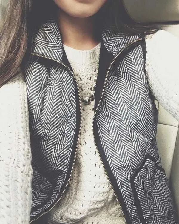 Vintage Womens Quilted Herringbone Puffer Vest