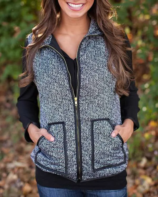 Vintage Womens Quilted Herringbone Puffer Vest