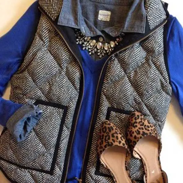 Vintage Womens Quilted Herringbone Puffer Vest