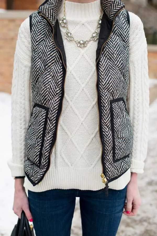 Vintage Womens Quilted Herringbone Puffer Vest