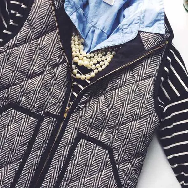 Vintage Womens Quilted Herringbone Puffer Vest