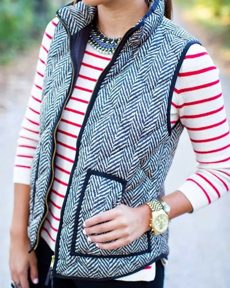 Vintage Womens Quilted Herringbone Puffer Vest