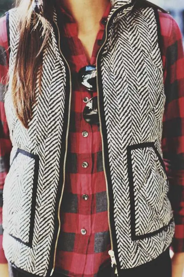 Vintage Womens Quilted Herringbone Puffer Vest