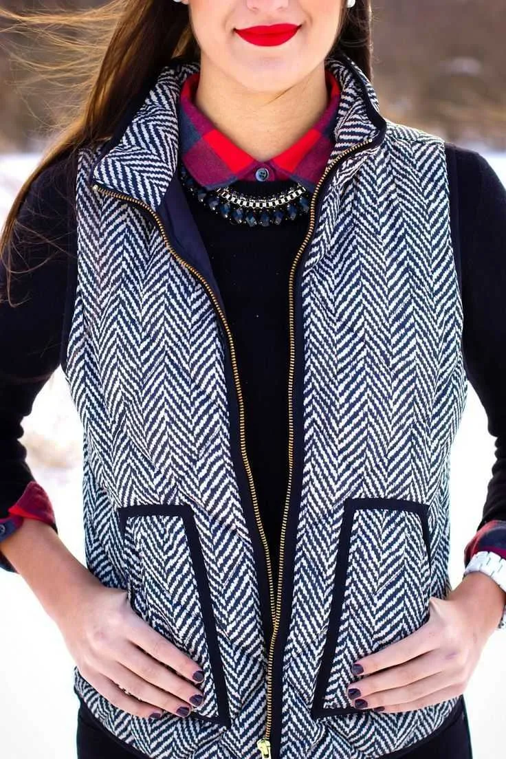 Vintage Womens Quilted Herringbone Puffer Vest