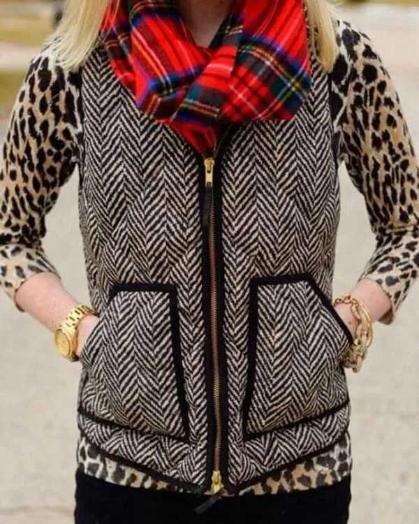 Vintage Womens Quilted Herringbone Puffer Vest