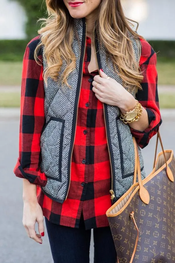 Vintage Womens Quilted Herringbone Puffer Vest