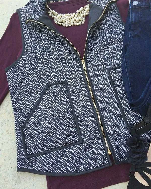 Vintage Womens Quilted Herringbone Puffer Vest