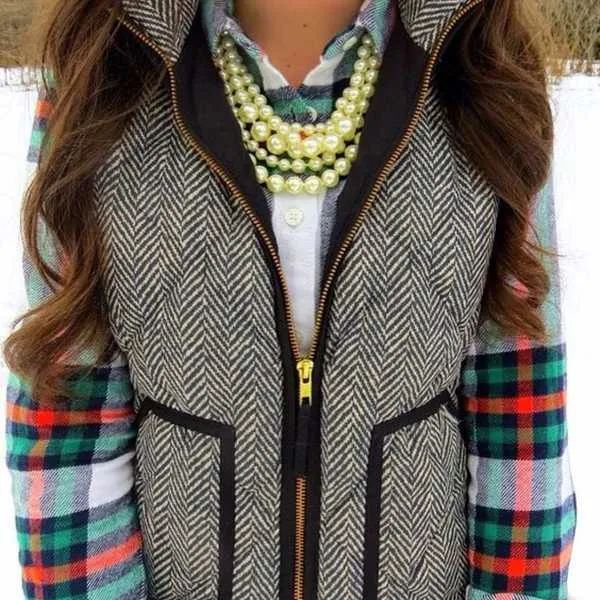 Vintage Womens Quilted Herringbone Puffer Vest