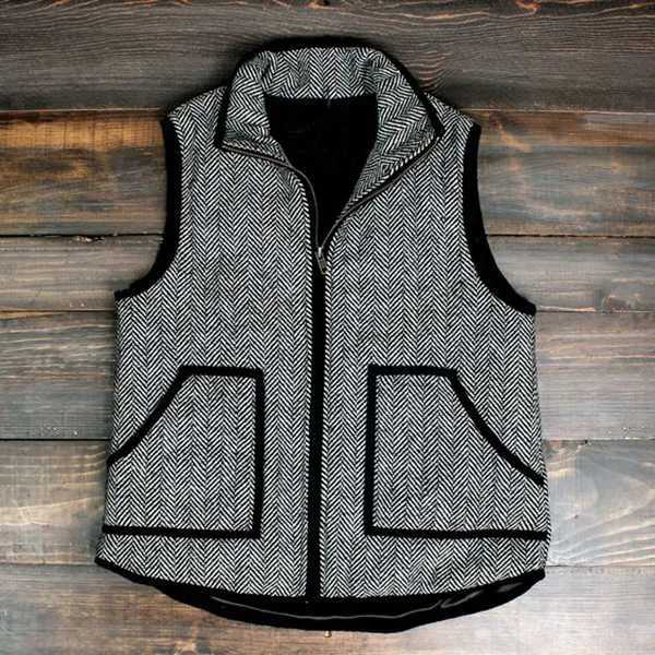 Vintage Womens Quilted Herringbone Puffer Vest