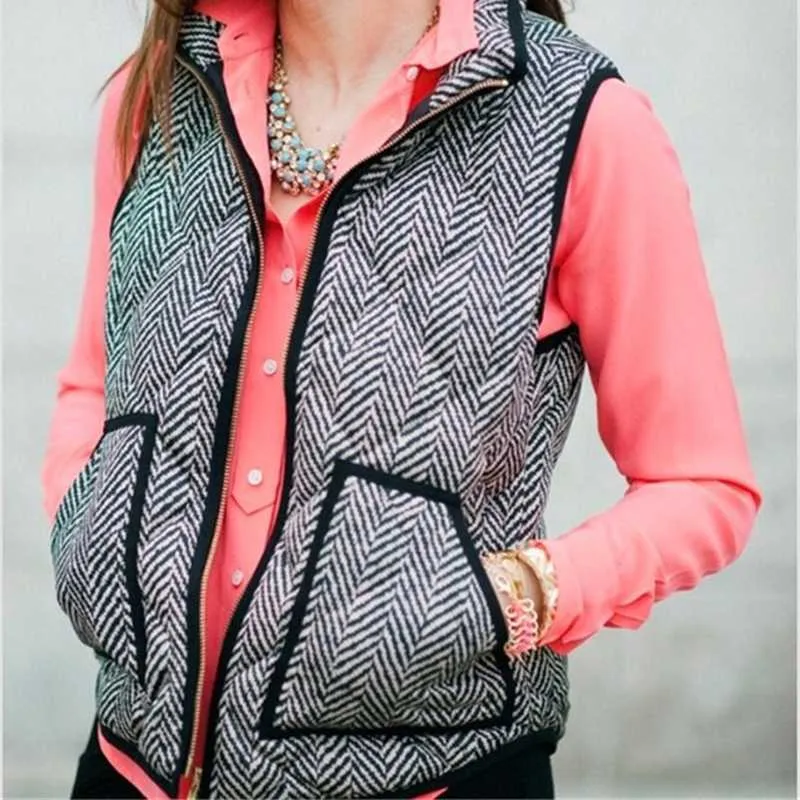 Vintage Womens Quilted Herringbone Puffer Vest