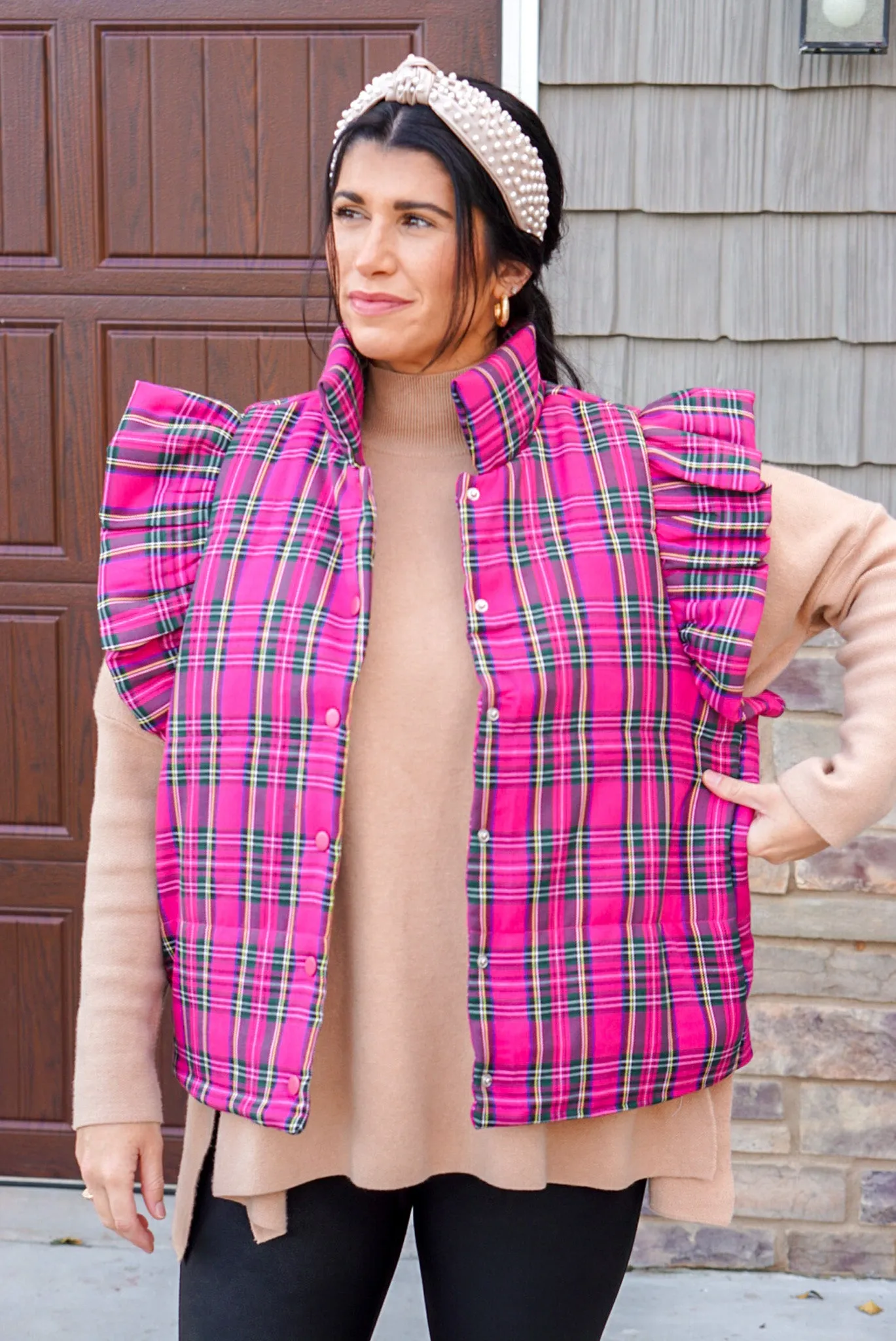 Winter Perfection Pink Plaid Vest