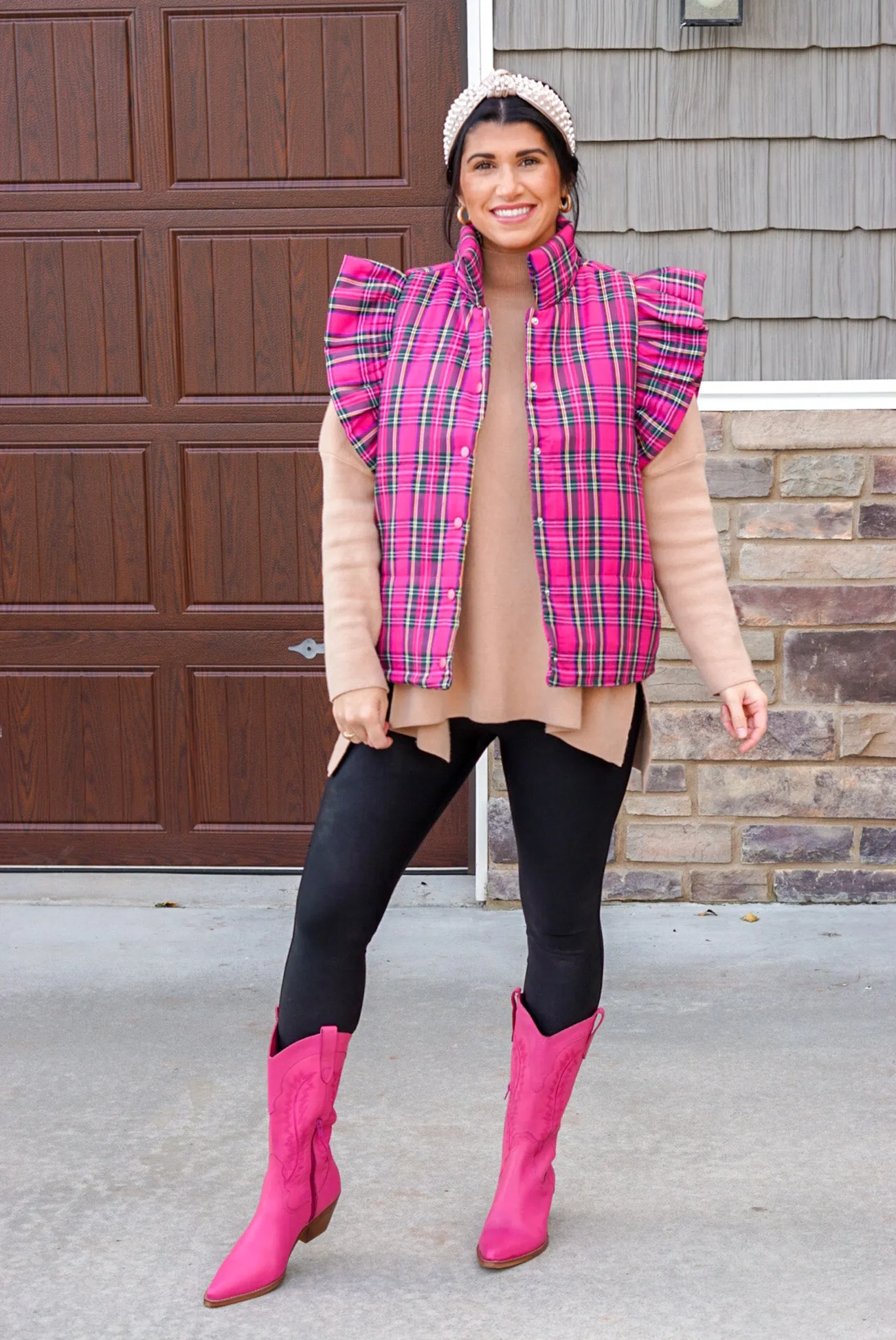 Winter Perfection Pink Plaid Vest