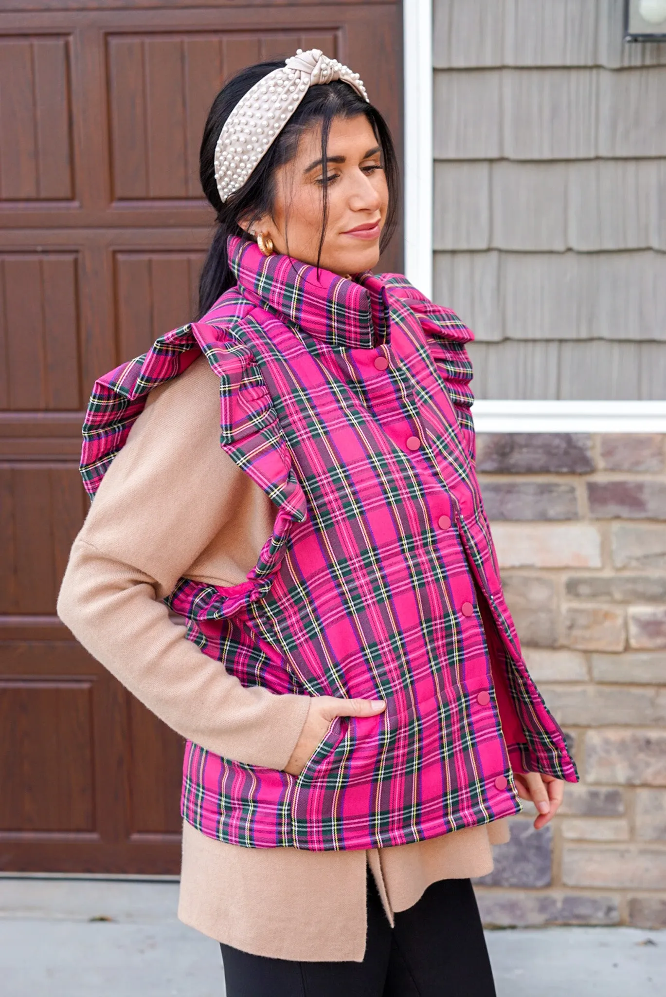 Winter Perfection Pink Plaid Vest