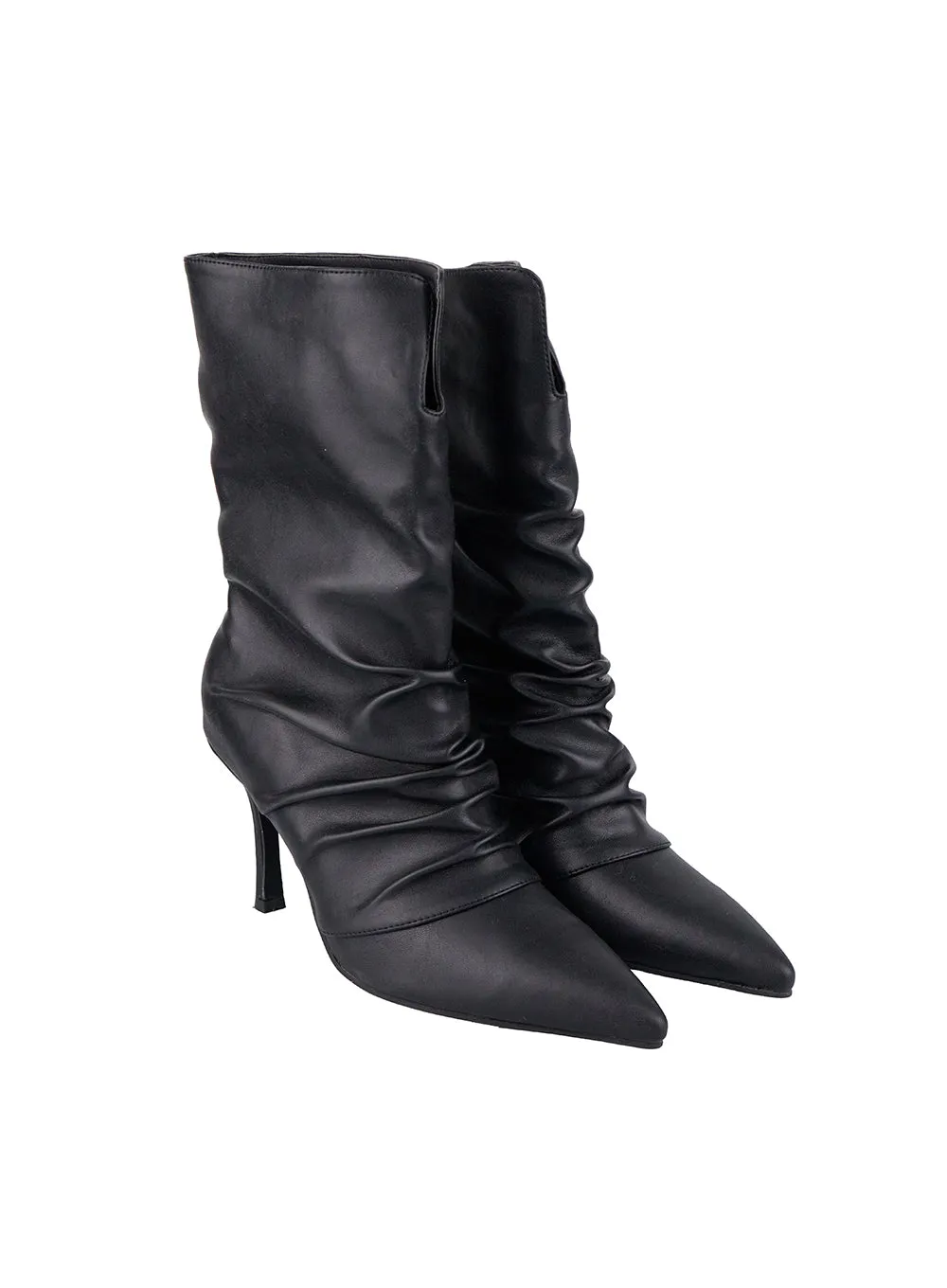 Wrinkled Faux Leather Midi Boots CN419