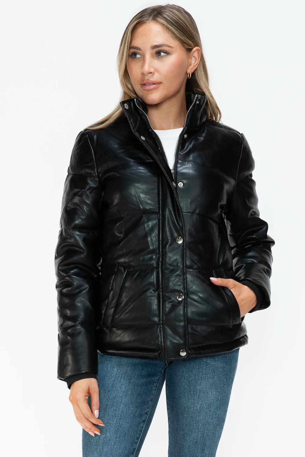 Zip Up Turtleneck Puffer Pocketed Jacket